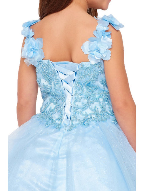 Cinderella Couture Big Girls Blue 3D Flower Strap Junior Bridesmaid Dress 8-16 - SophiasStyle.com